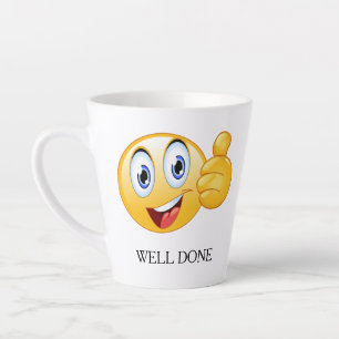 Tasse Latte Pouce en l'air Émoticône Bien fait Visage souriant