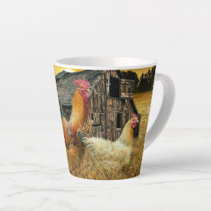 Tasse Latte Poules à coq vintage Grotte à coop rustique