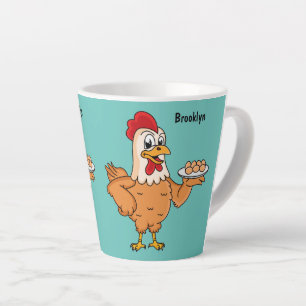 Tasse Latte Poulet avec oeufs sur plaque de dessin animé