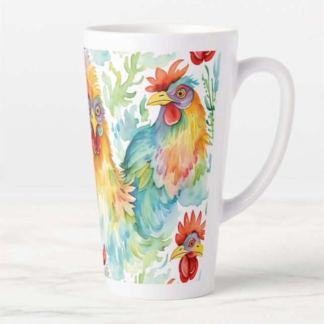 Tasse Latte Poulet d'aquarelle de ferme mignonne (Droite)