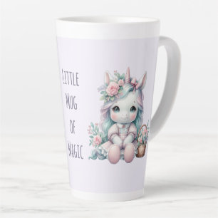 Tasse Latte Poupée Licorne Kawaii Pastel avec Panier de Fleurs
