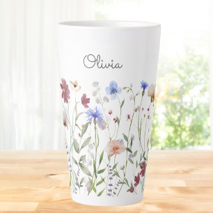 Tasse Latte Prairie de fleurs sauvages colorée à l'aquarelle p