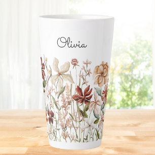 Tasse Latte Prairie de fleurs sauvages vintage aquarelle perso