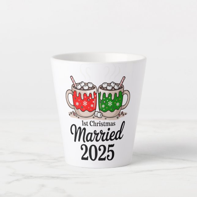 Tasse Latte Premier Noël Marié 2025 | Chocolat chaud mignon (Devant)