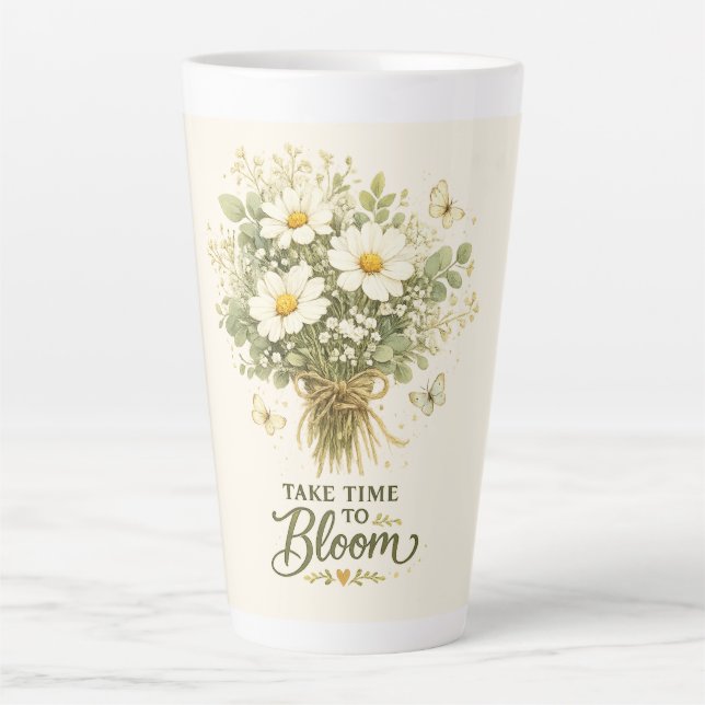 Tasse Latte Prenez le temps de fleurir | Conception de bouquet (Devant)