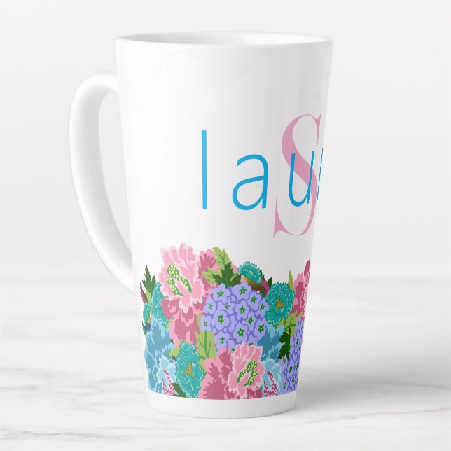 Tasse Latte Preppy Chinoiserie avec nom monogramme (Angle gauche)