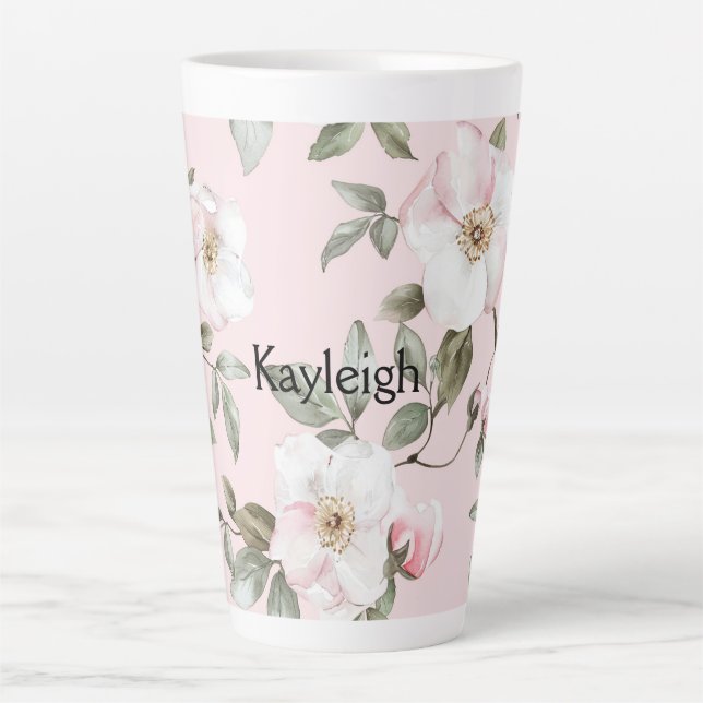 Tasse Latte Pretty Blush Pink White Flowers   (Devant)