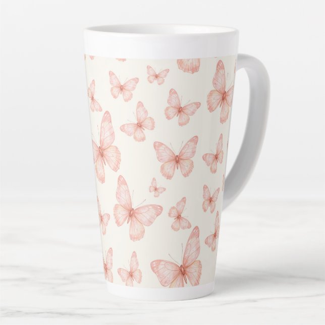 Tasse Latte Pretty pink butterflies (Angle droit)