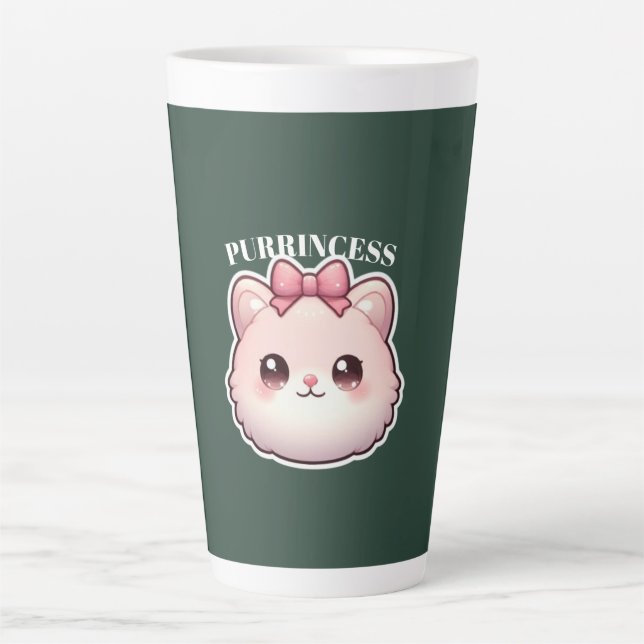 Tasse Latte Princesse Féline Design Rose Bowbow (Devant)