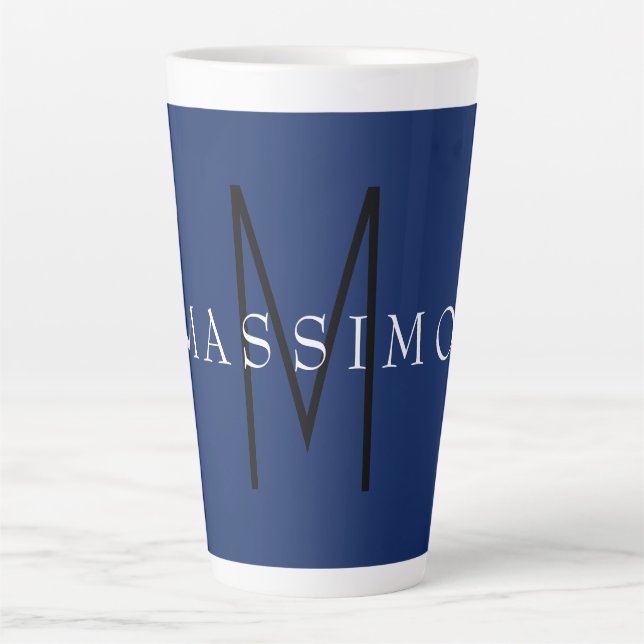 Tasse Latte Professional Black Monogram Blue Your Name (Devant)