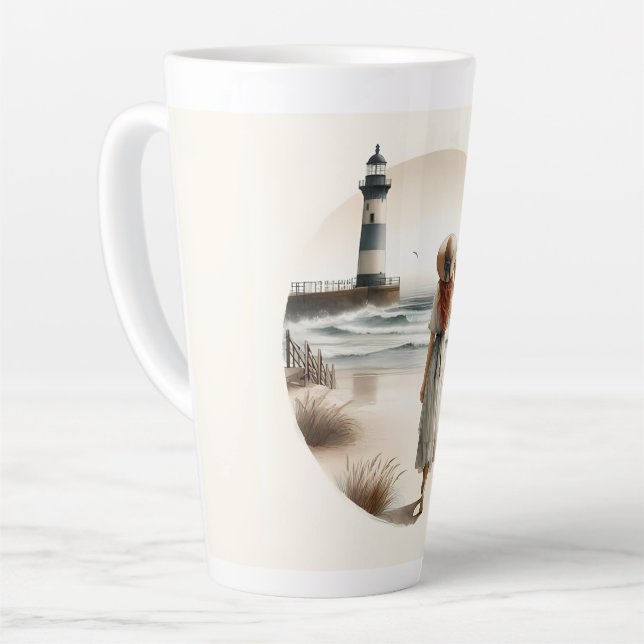 Tasse Latte Promenade au phare côtier (Angle gauche)