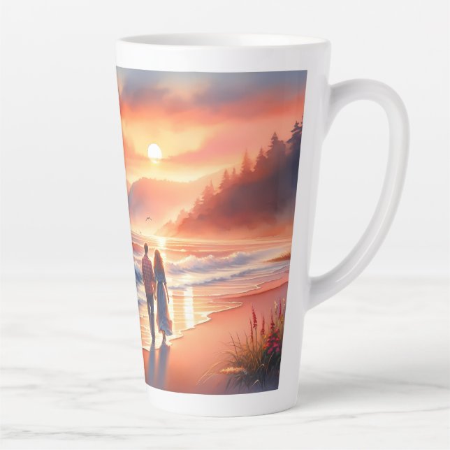 Tasse Latte Promenade au phare du coucher de soleil côtier rom (Droite)