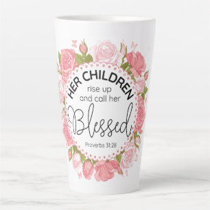 Tasse Latte Proverbes 31:28 Ecriture de la Fête des Mères Fleu
