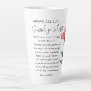Tasse Latte Proverbes 4:23-27 Gardez votre coeur Écriture Fleu