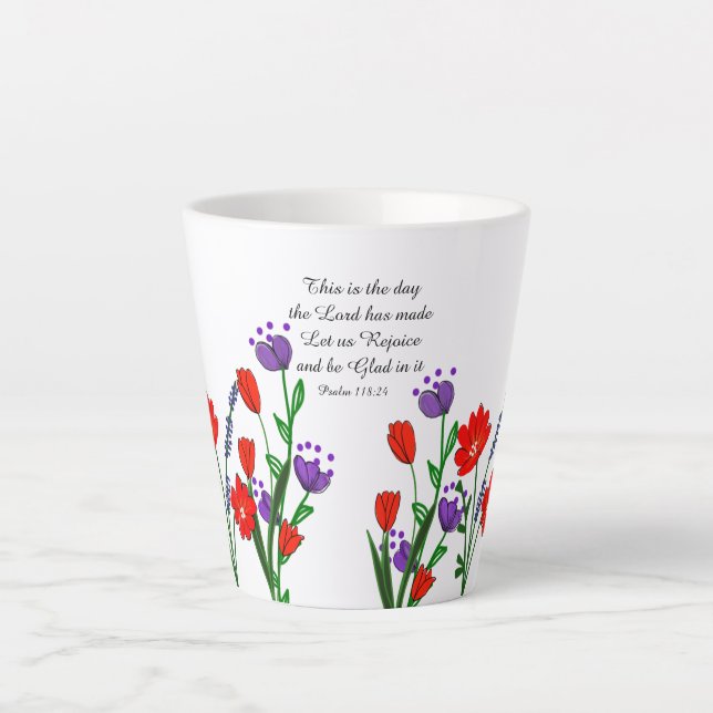Tasse Latte Psaume 118:24 Verse chrétien religieux Floral (Devant)