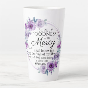 Tasse Latte Psaume 23:6 Inspirationnel Bible Verse Floral Viol
