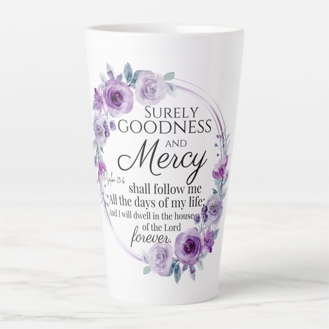 Tasse Latte Psaume 23:6 Inspirationnel Bible Verse Floral Viol (Devant)