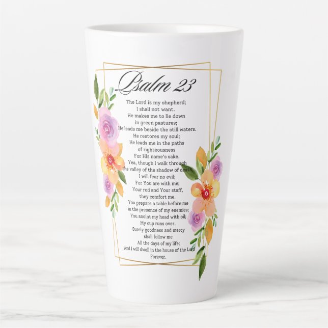 Tasse Latte Psaume 23 Ecriture de cadre floral géométrique (Devant)