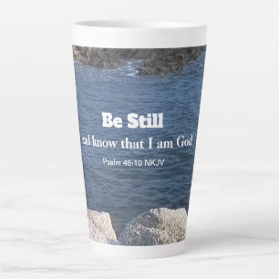 Tasse Latte Psaume 46:10 Be Still Photo of Ocean Christian Blu