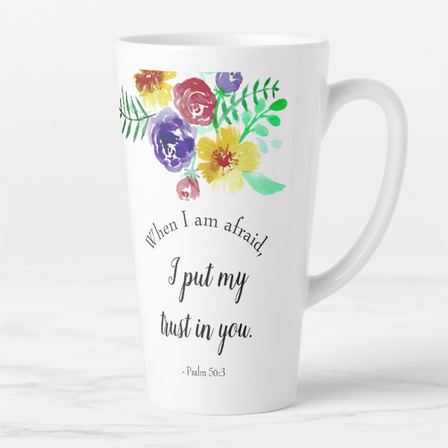 Tasse Latte Psaumes Bible Verset sur la peur Confiance Dieu Fl (Droite)