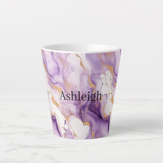Tasse Latte Purple White Gold Abstract (Devant)