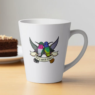 Tasse Latte Quirky Hummingbird Artwork Add Your Text Ribbon