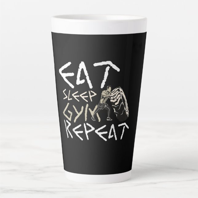Tasse Latte Quota Eat Sleep Gym Repeat Funny (Devant)