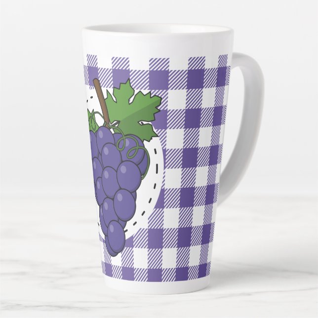 Tasse Latte Raisins sur Plaid violet blanc (Angle droit)