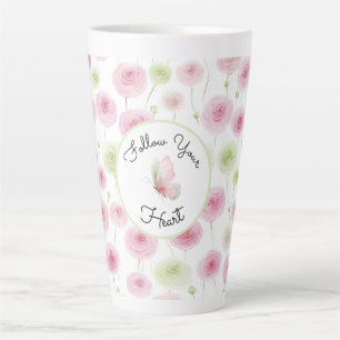 Tasse Latte Ranunculus rose menthe joli  