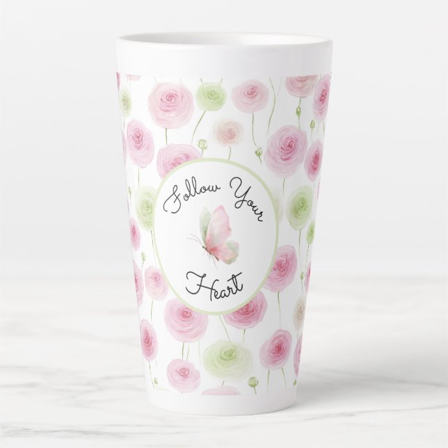 Tasse Latte Ranunculus rose menthe joli   (Devant)