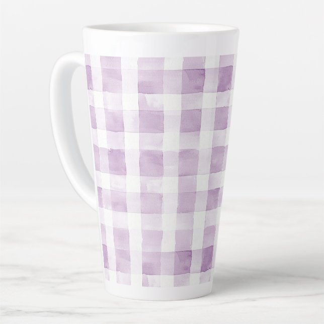Tasse Latte Rayures à Carreaux Violettes et Blanches (Angle gauche)