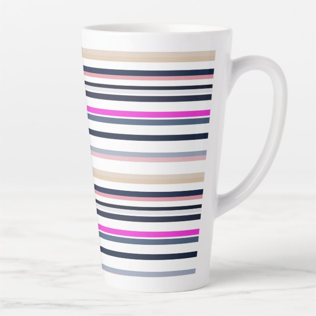 Tasse Latte Rayures Bleues Roses et de Sable (Droite)