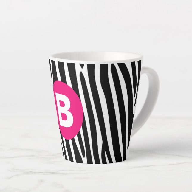 Tasse Latte Rayures Classiques de Zèbre Monogramme Rose Clair (Angle droit)