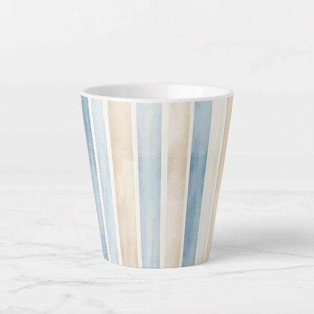 Tasse Latte Rayures Crème Bleu de Plage (Devant)