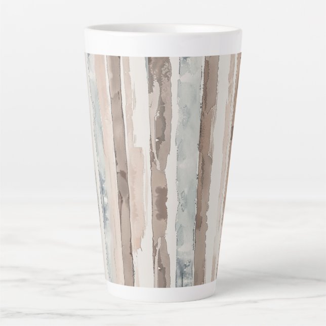 Tasse Latte Rayures Crème Marron Bleu   (Devant)