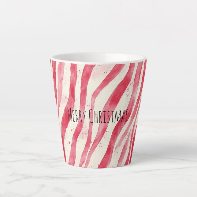 Tasse Latte Rayures de bonbon de Noël rouge blanc (Devant)