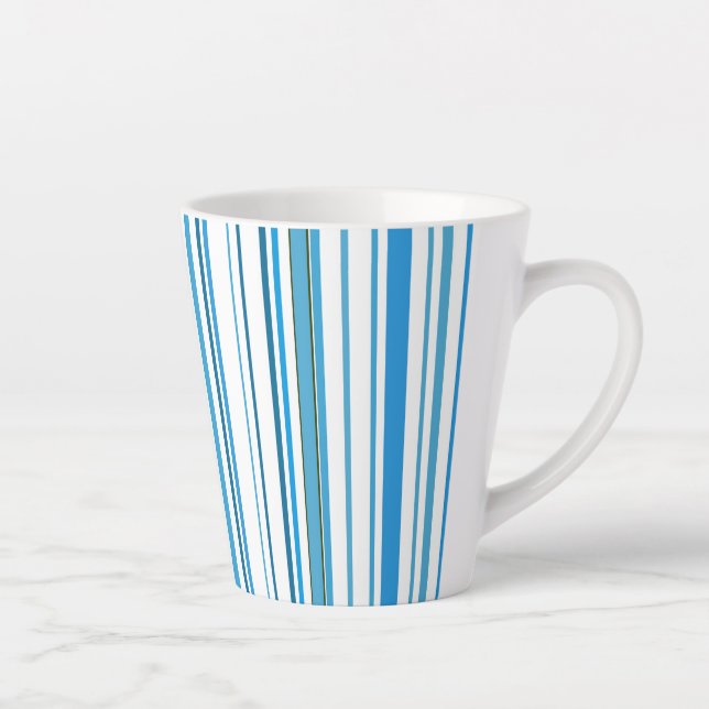 Tasse Latte Rayures de couleur de plage bleue (Droite)
