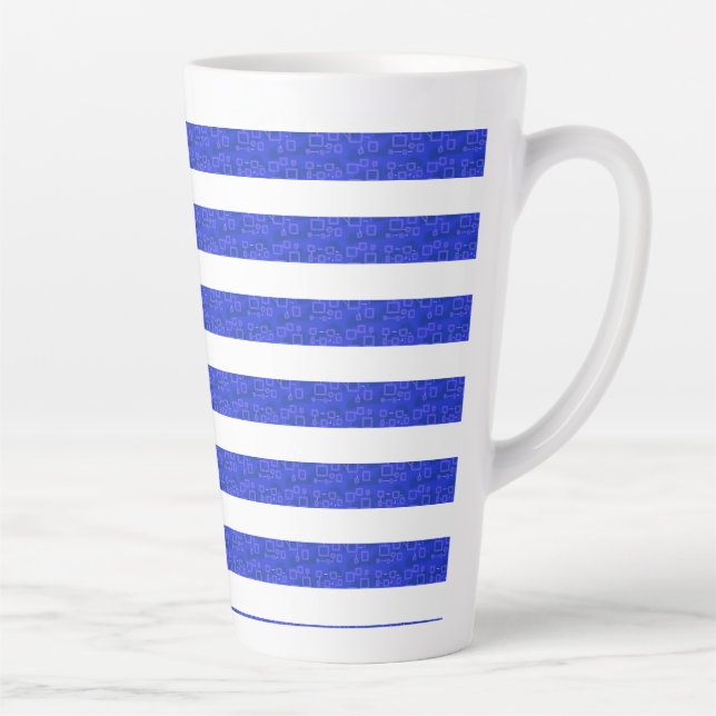 Tasse Latte Rayures géométriques bleues chic (Droite)
