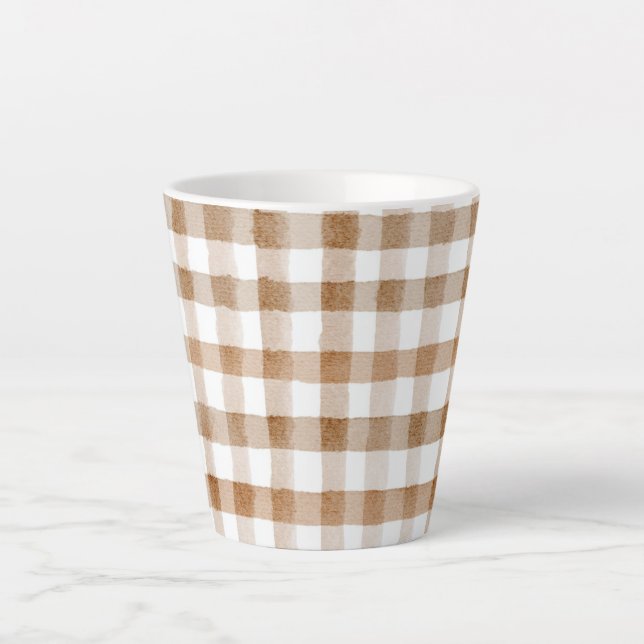 Tasse Latte Rayures Marron Crème Plaid Tanné (Devant)