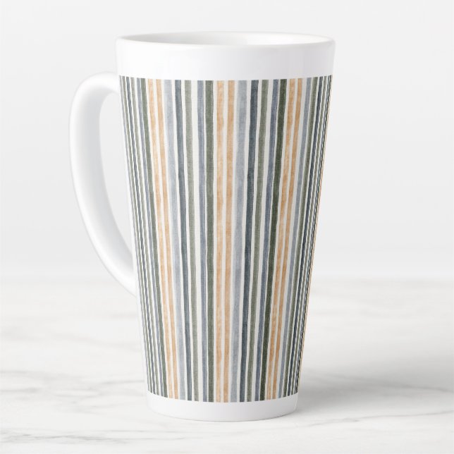 Tasse Latte Rayures pêche bleu vert (Angle gauche)
