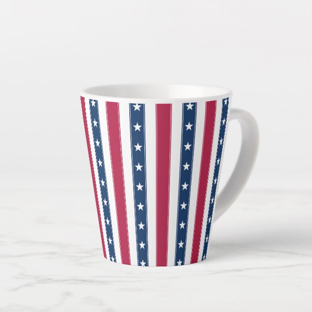 Tasse Latte Rayures verticales avec étoiles Patriotique (Angle droit)