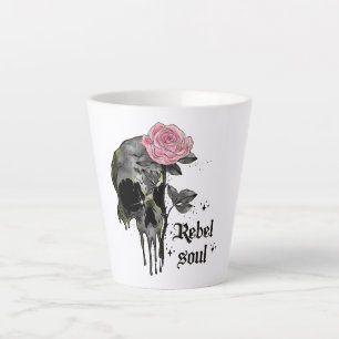 Tasse Latte Rebel Soul - Crâne gothique avec Rose rose