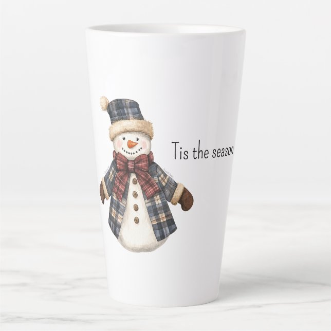 Tasse Latte Red Blue Plaid Christmas Snowman (Devant)