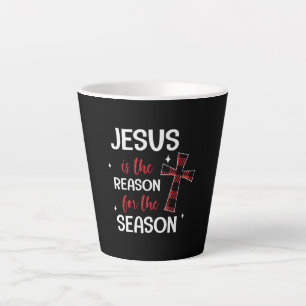 Tasse Latte Red Buffalo Plaid Cross Christmas Design