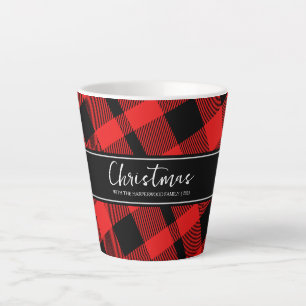 Tasse Latte Red Buffalo Plaid Minimaliste Noël Nom de famille