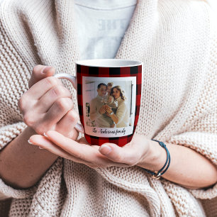 Tasse Latte Red Buffalo Plaid & Nom Personnel Et Photo