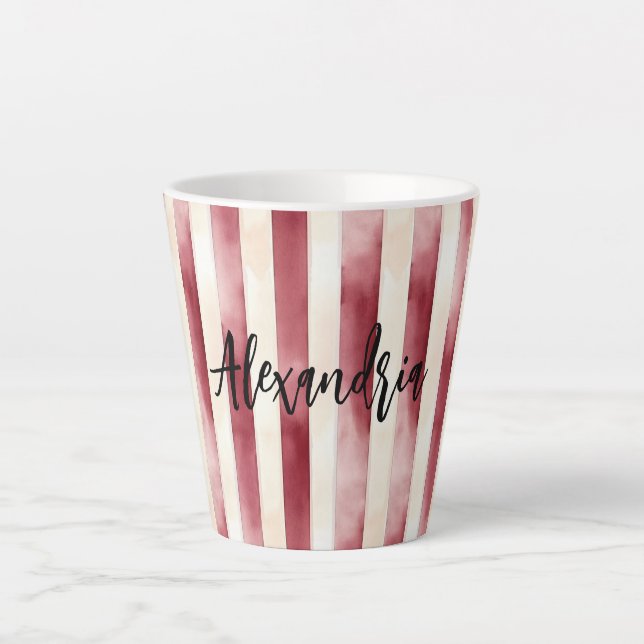 Tasse Latte Red Burgundy Cream Stripes Christmas (Devant)
