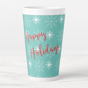 Tasse Latte Red Happy Vacances Texte, Snowflakes, Turquoise, M