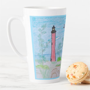 Tasse Latte Red Lighthouse Blue Outline