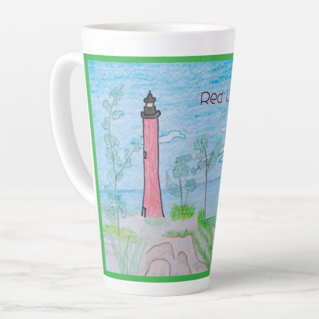 Tasse Latte Red Lighthouse Kelly Green Outline (Angle gauche)